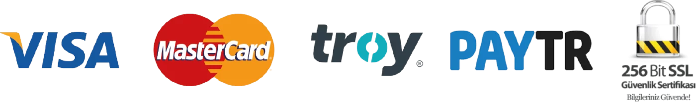 Visa, MasterCard, Troy, PayTR ile güvenli ödeme — 256 Bit SSL